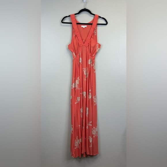 Coco + Jaimeson S Chic Coral Floral Maxi Dress Beach Vacation Boho Resort Summer - Picture 2 of 12
